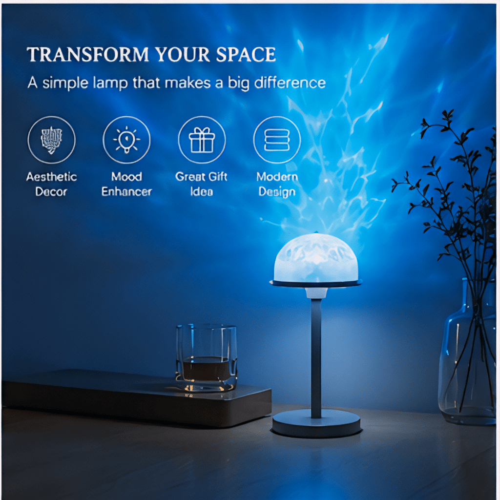 Lampe LED projecteur de reflets d'eau, dôme amovible sans fil