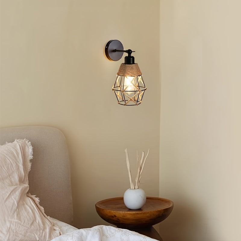 Applique murale cage noire et corde naturelle, tête orientable