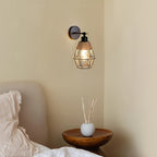 Applique murale cage noire et corde naturelle, tête orientable