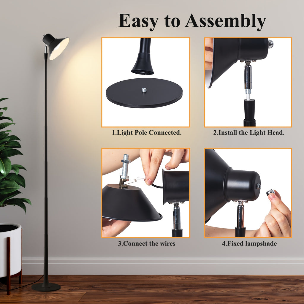 Lampadaire LED USB noir convertible en lampe de chevet, 45 à 145 cm