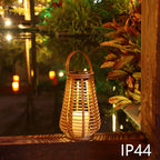 Lanterne solaire en cordelette tressée beige, bougie LED, IP44