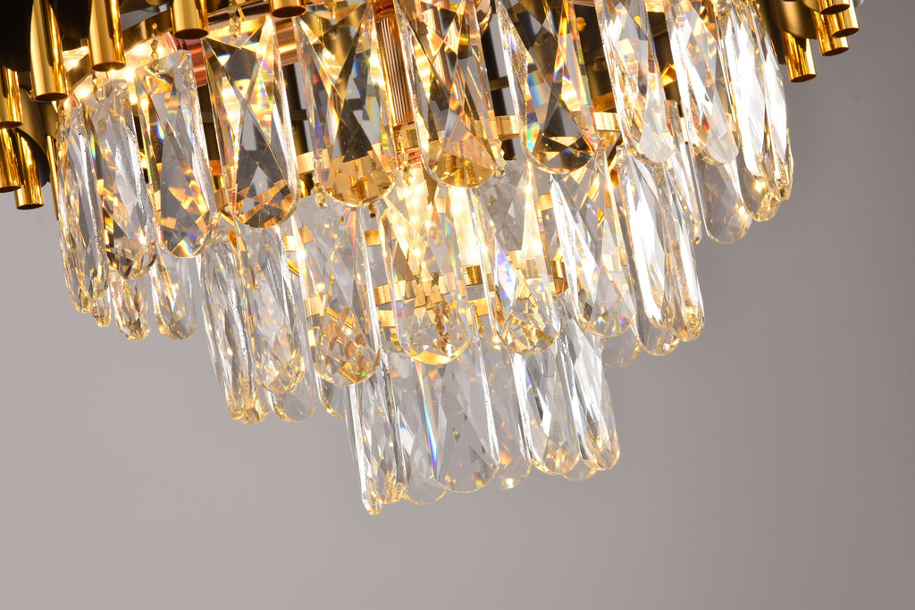 Lustre à lamelles noires et dorées sur cascade de cristal, Ø 40 cm