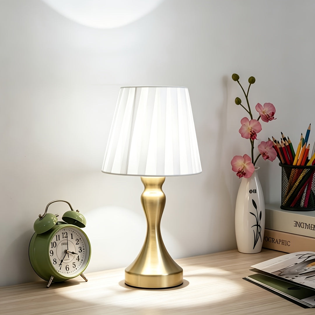 Lampe de chevet dorée à abat-jour plissé, 30,5 cm, trois teintes