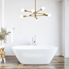 Lustre Spoutnik doré à 8 lumières E27, hauteur réglable sur tige