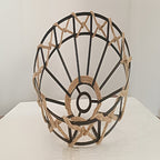 Abat-jour cage vintage en métal noir et corde de chanvre, Ø 30 cm