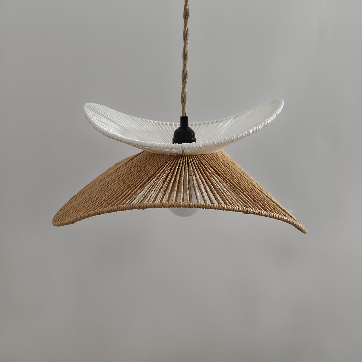 Abat-jour à deux pétales en cordelette, blanc et miel, Ø 40 cm