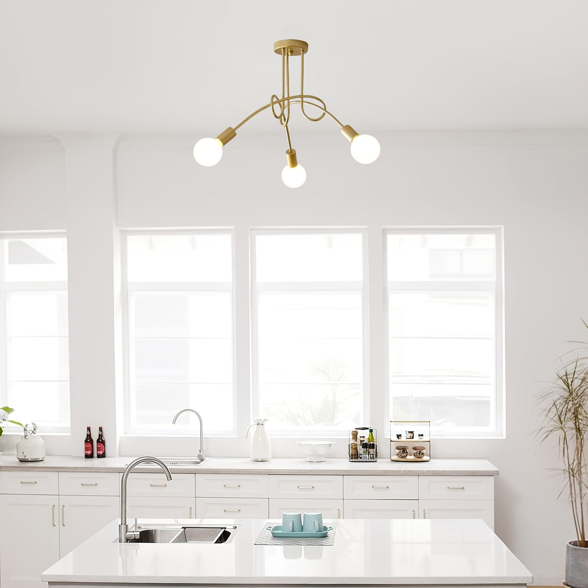 Lustre doré moderne à 3 bras entrelacés, douilles E27, 50 cm