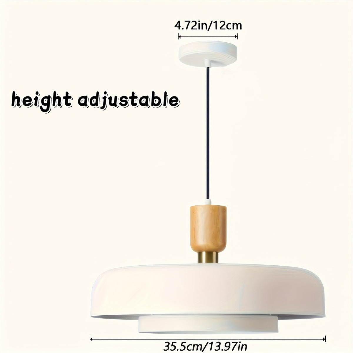 Suspension blanche en métal à double disque et col bois, Ø 35,5 cm