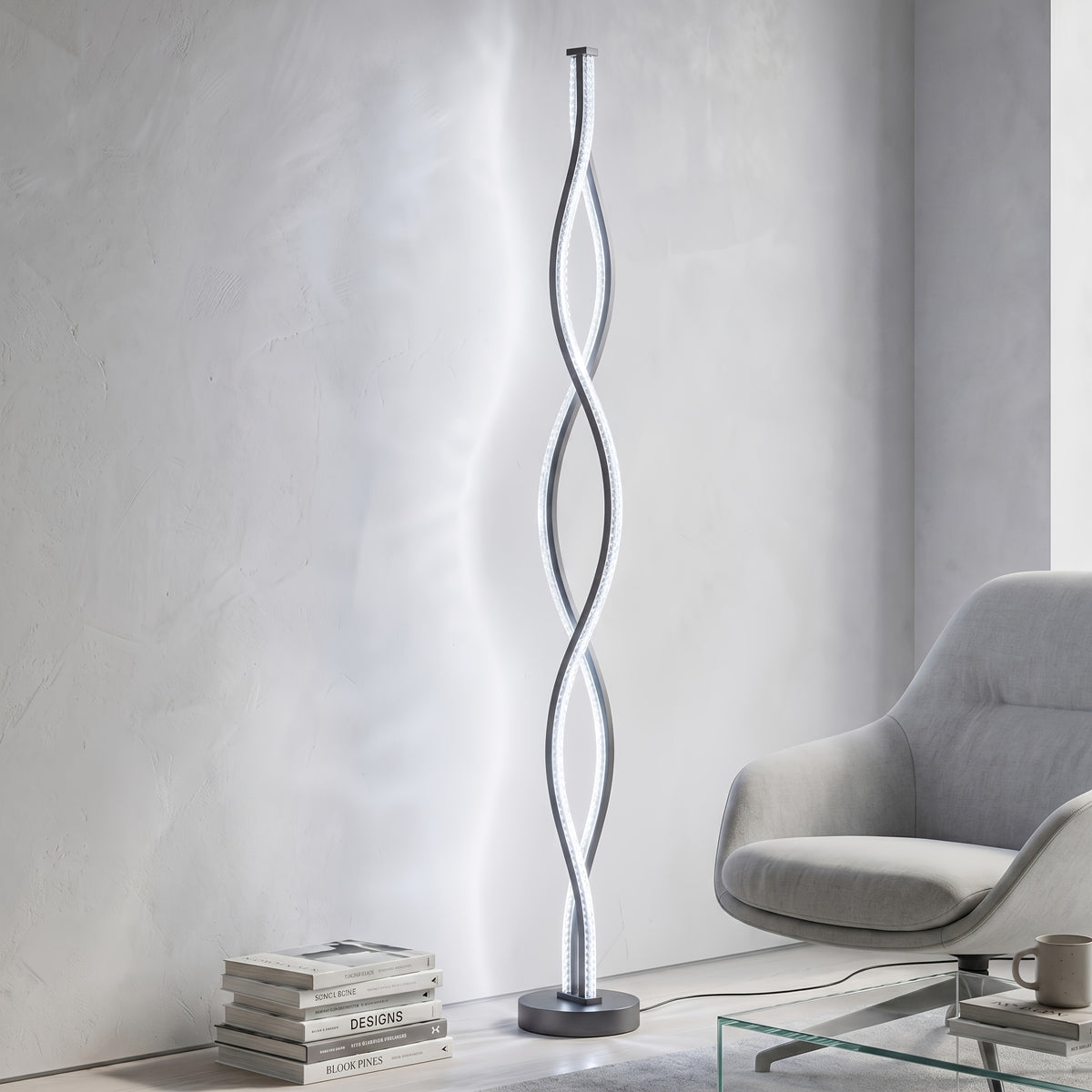 Lampadaire LED double hélice effet cristal noir mat, 122 cm