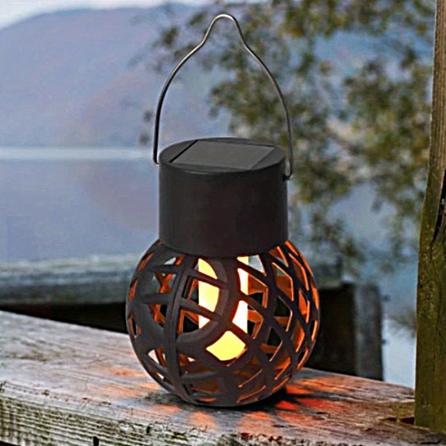 Lot de 5 lanternes solaires boule noire à effet flamme, à anse