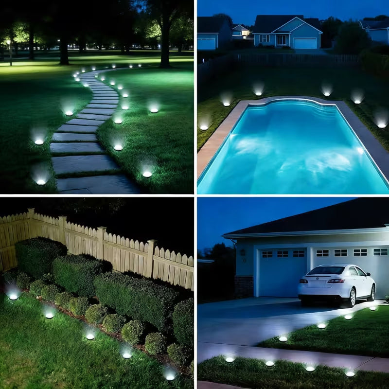 Spot solaire à enterrer à batterie remplaçable, 8 LED, lot de 8