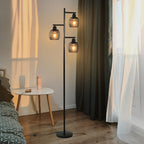Lampadaire noir à trois cages spirale en métal, 3 lumières E27