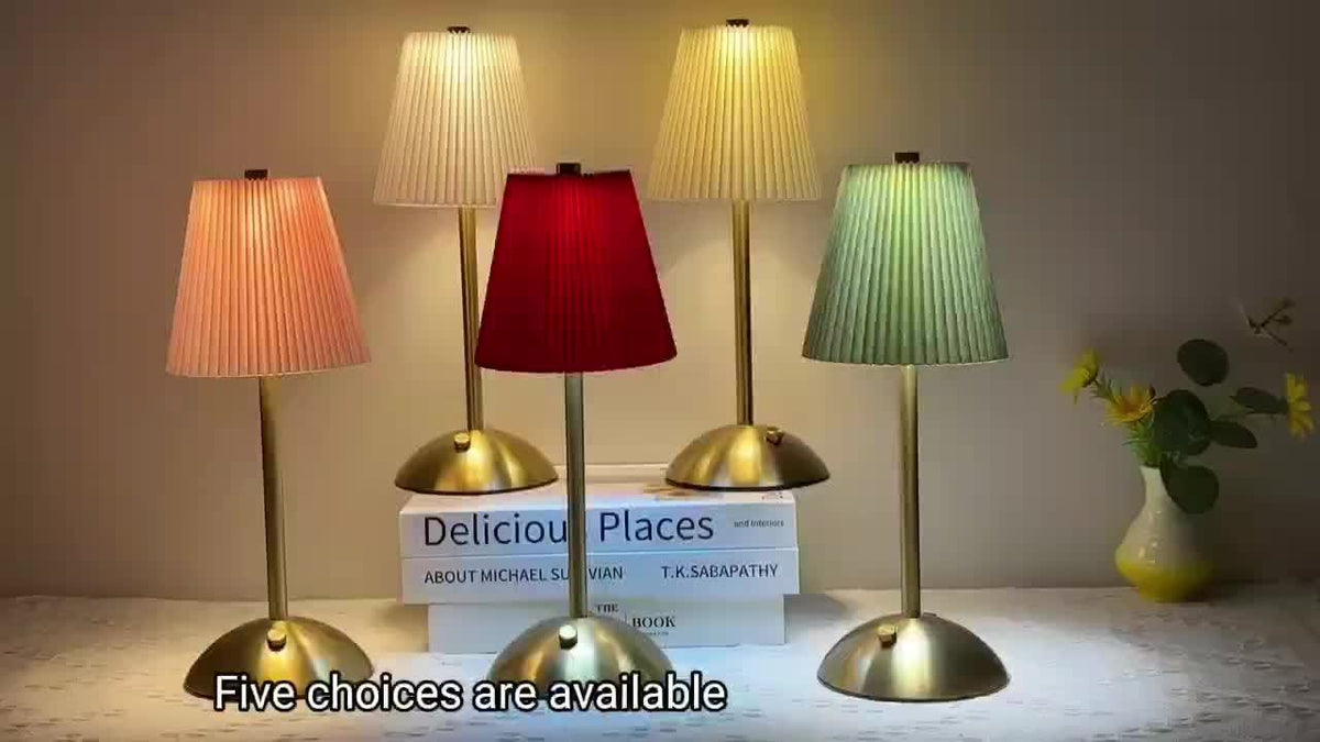 Lampe de table sans fil plissée sur dôme doré, tactile, 6 coloris