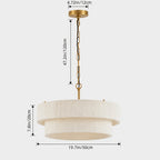 Lustre tambour à deux étages effet tissé blanc, chaîne dorée, Ø 50 cm