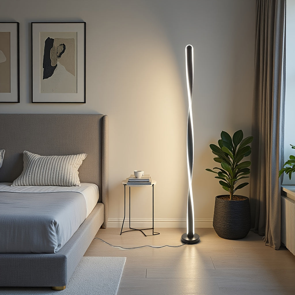 Lampadaire LED torsadé de 121 cm, ruban lumineux sur socle rond