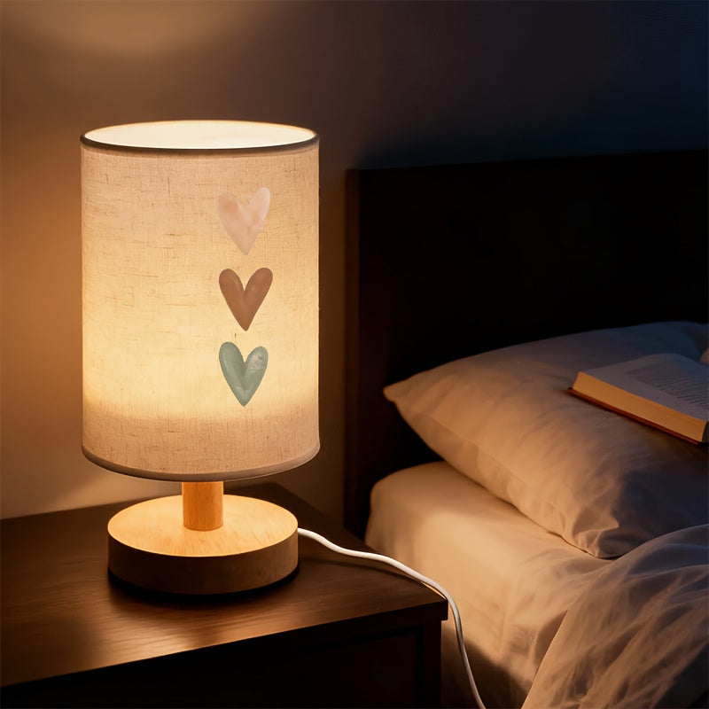 Lampe de chevet à abat-jour en tissu imprimé de trois cœurs