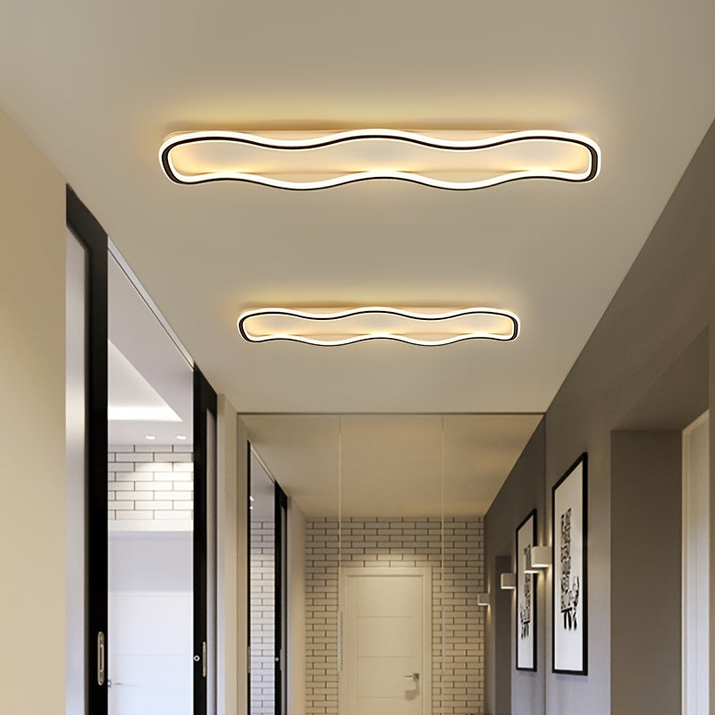 Plafonnier LED long en forme de vague, 60 cm, doré, blanc ou noir