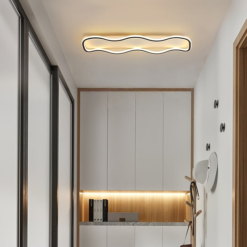Plafonnier LED long en forme de vague, 60 cm, doré, blanc ou noir