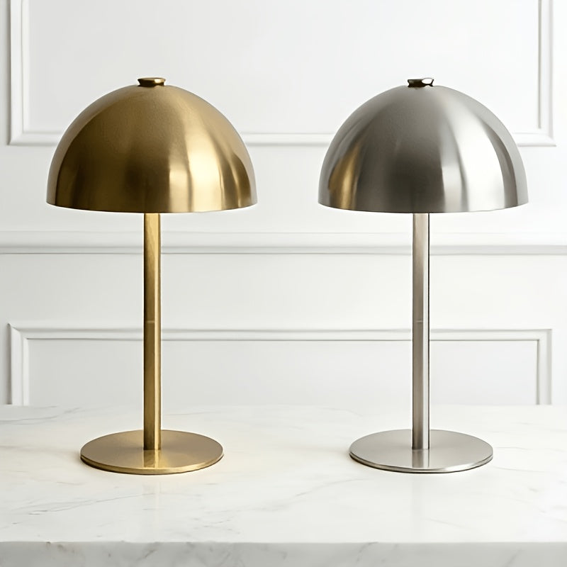 Lampe champignon sans fil à dôme métallique, doré ou argenté