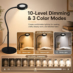 Lampe de bureau LED à loupe x5 et col de cygne, 3 teintes USB