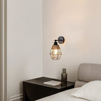 Applique murale cage noire et corde naturelle, tête orientable