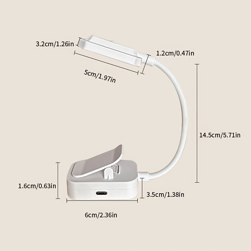 Mini lampe de lecture à pince blanche, 3 teintes, socle stable
