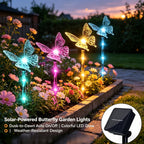 Lampe solaire papillon transparent sur tige lumineuse, lot de 4