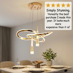 Lustre LED doré à rubans entrelacés et deux cônes, trois teintes