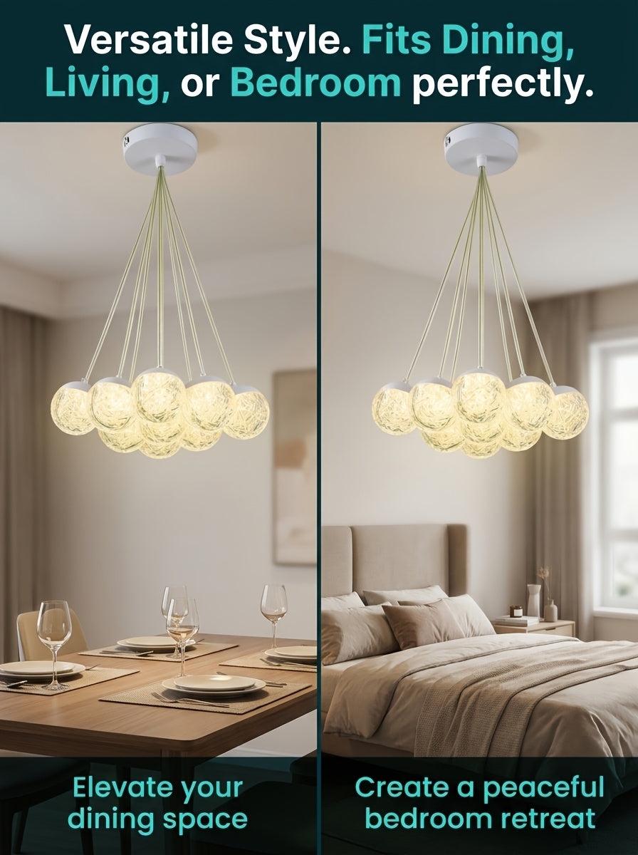 Lustre grappe de globes acryliques LED, doré ou blanc, trois teintes