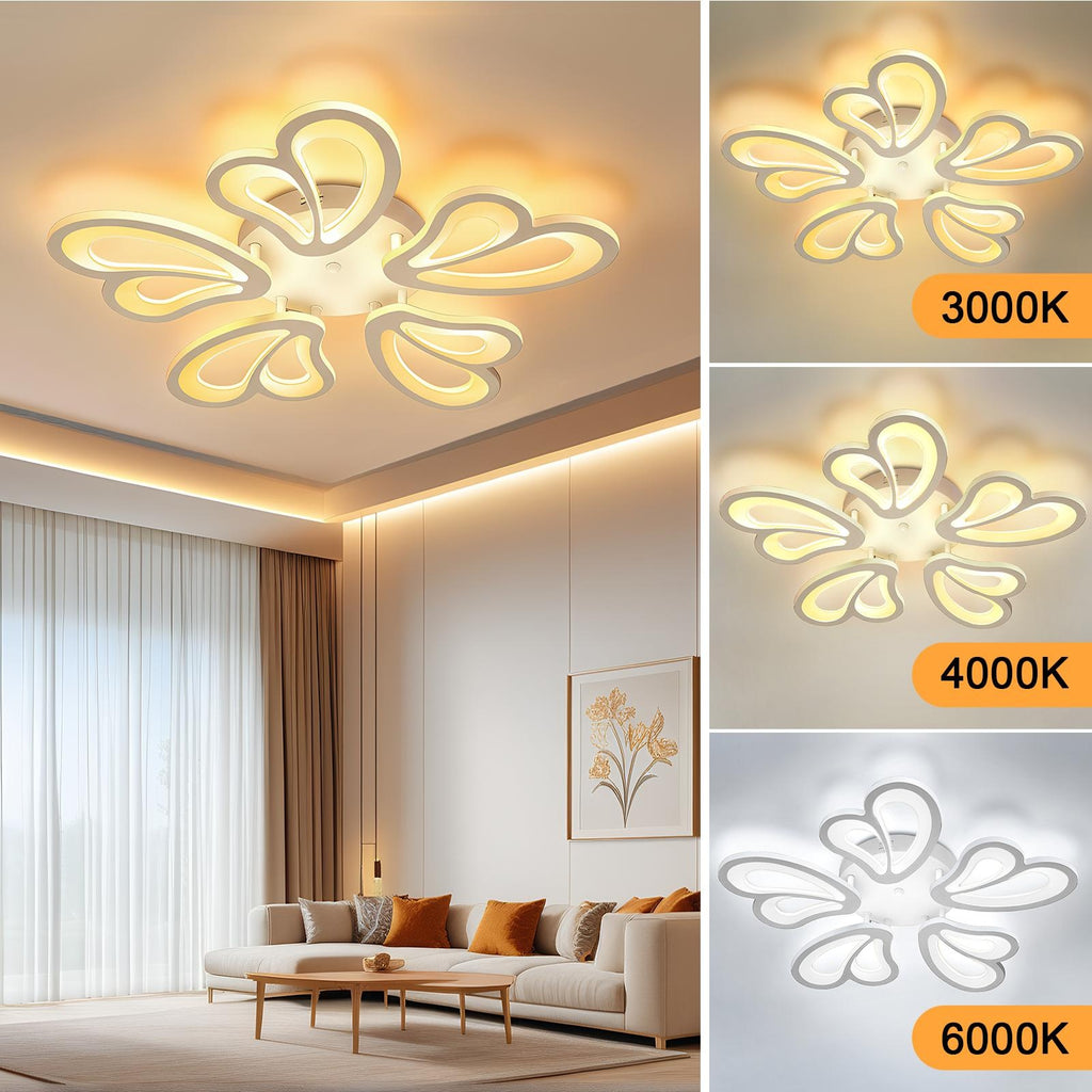 Plafonnier LED fleur à pétales en cœur blanc Ø 54 cm, 7000 lumens