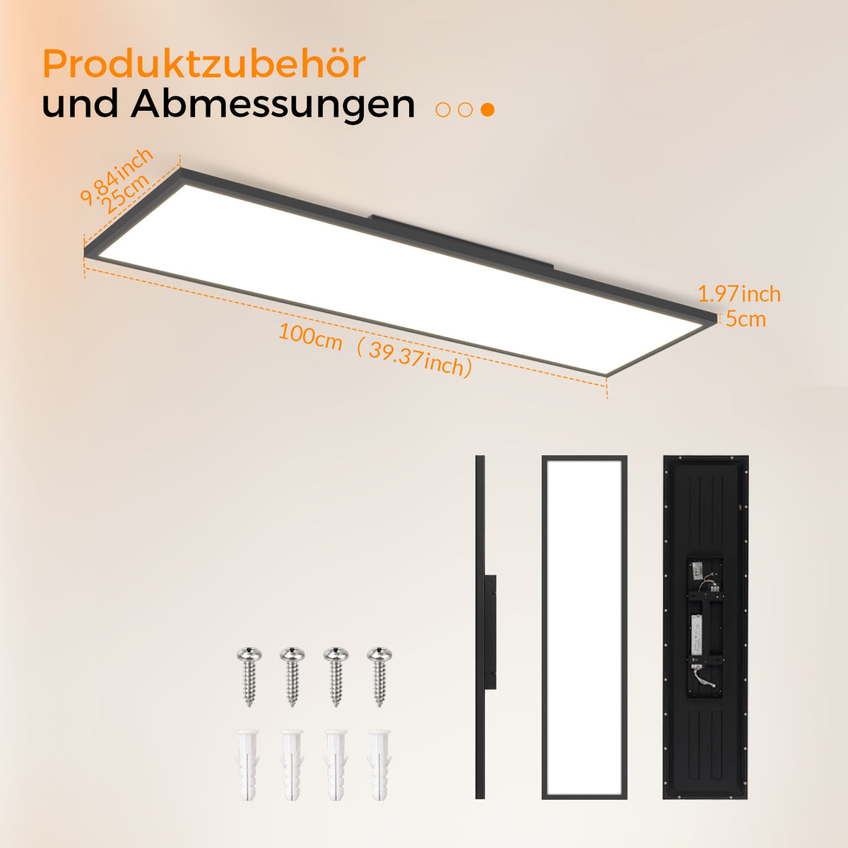Plafonnier LED dalle rectangulaire 100 x 25 cm, noir ou blanc