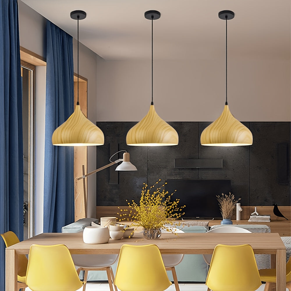 Abat-jour de suspension cloche effet bois, Ø 32 cm, deux teintes