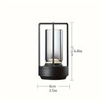 Lampe lanterne sans fil rétro, cylindre transparent et cadre métal