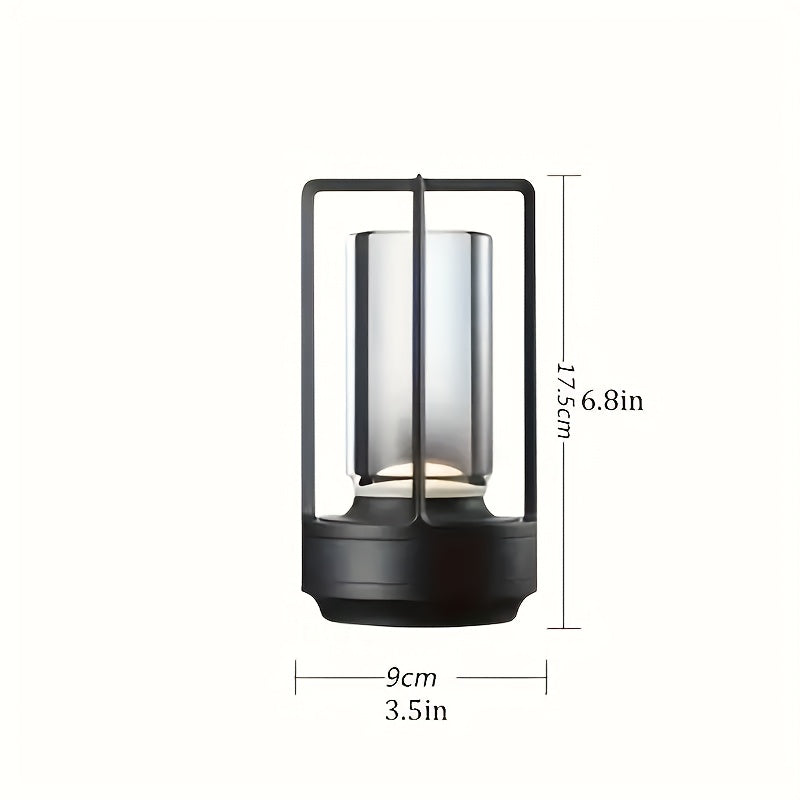 Lampe lanterne sans fil rétro, cylindre transparent et cadre métal