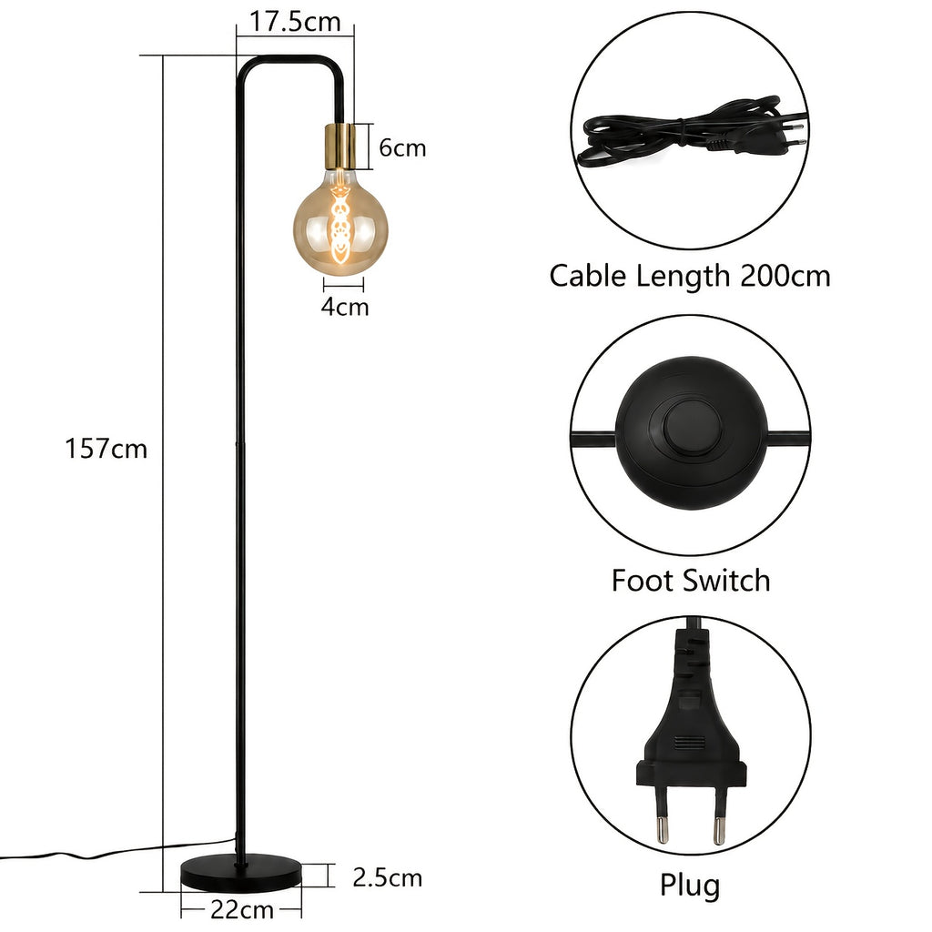 Lampadaire col de cygne noir pour ampoule globe à filament, 157 cm