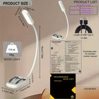 Lampe de lecture à pince 20 LED de 54 g, lumière ambrée 1600 K