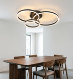 Plafonnier LED à trois anneaux noirs, 82 cm, pour salle à manger