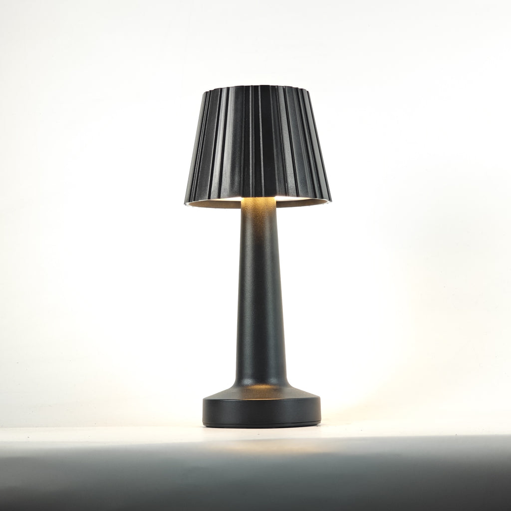 Lampe de table sans fil RVB noire à abat-jour plissé, tactile