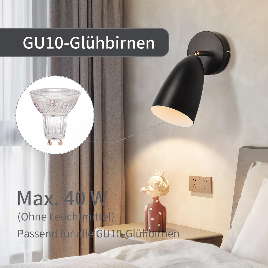 Applique murale spot orientable GU10, noir ou blanc, lot de 2