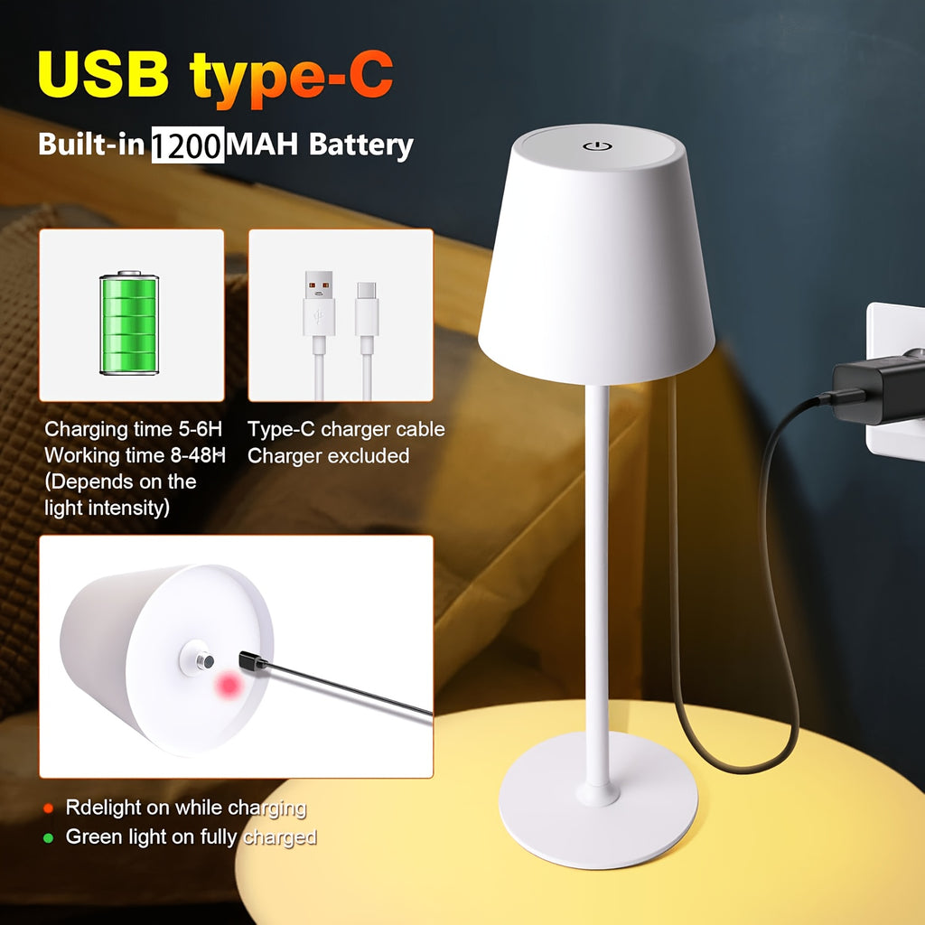 Lampe de table LED sans fil à abat-jour conique et deux hauteurs