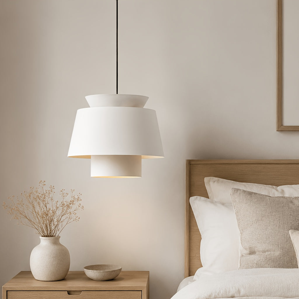 Suspension blanche à trois étages en métal, Ø 23 cm, câble noir