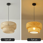 Suspension en bambou tressé à double étage, Ø 30 cm, culot E27