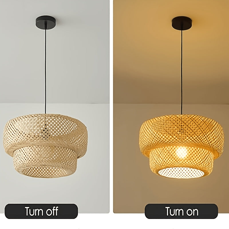 Suspension en bambou tressé à double étage, Ø 30 cm, culot E27