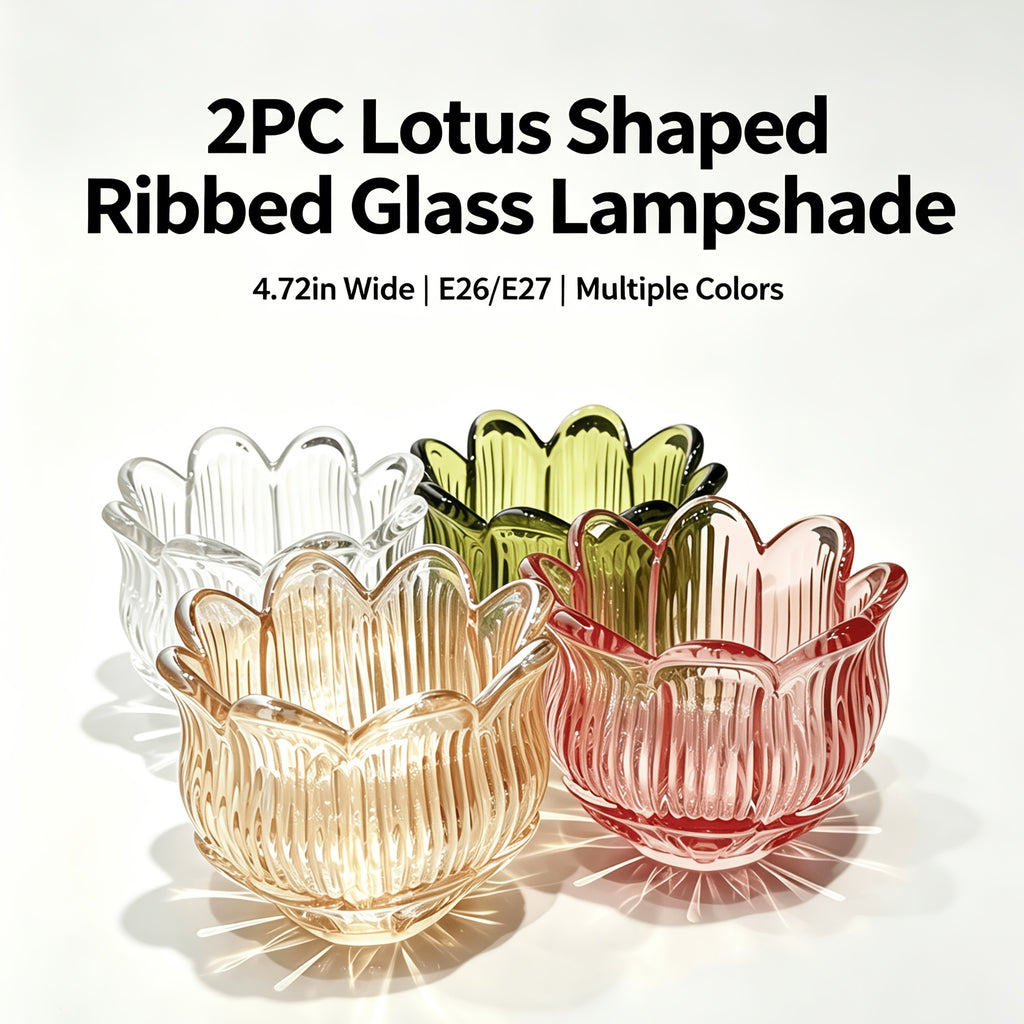 Lot de 2 tulipes lotus en verre nervuré pour douille E27, Ø 12 cm