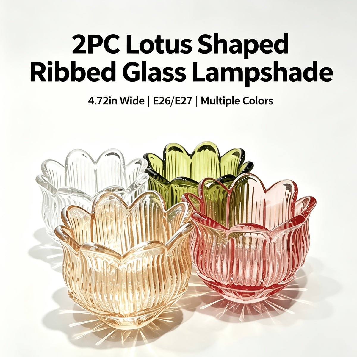Lot de 2 tulipes lotus en verre nervuré pour douille E27, Ø 12 cm