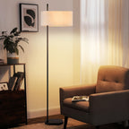 Lampadaire noir à grand abat-jour tambour en lin naturel, 154 cm