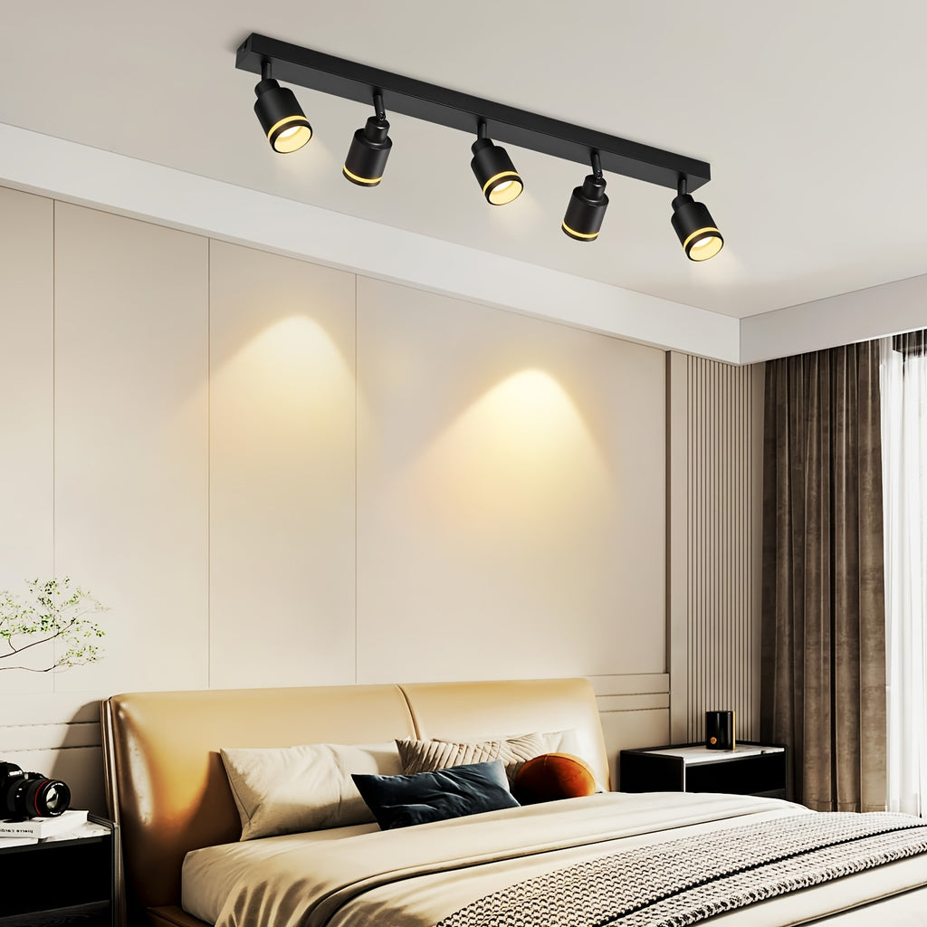 Spot de plafond 5 têtes orientables GU10, barre en métal noir