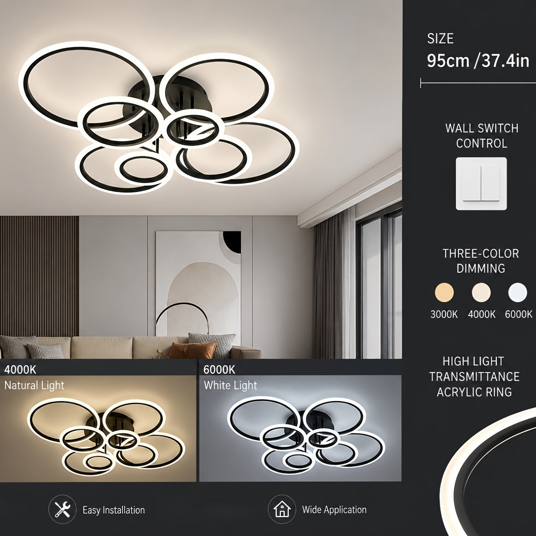 Plafonnier LED multi-anneaux Ø 79 ou 95 cm, blanc, noir ou doré