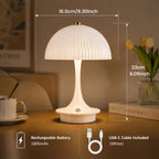 Lampe champignon sans fil, dôme blanc strié et pied coloré 23 cm