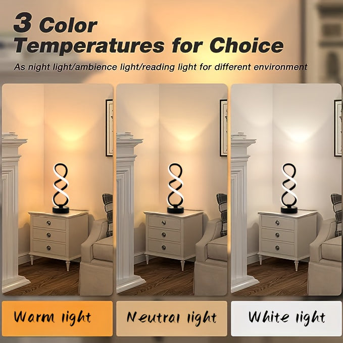 Lampe de bureau LED en double spirale, noire, blanche ou dorée